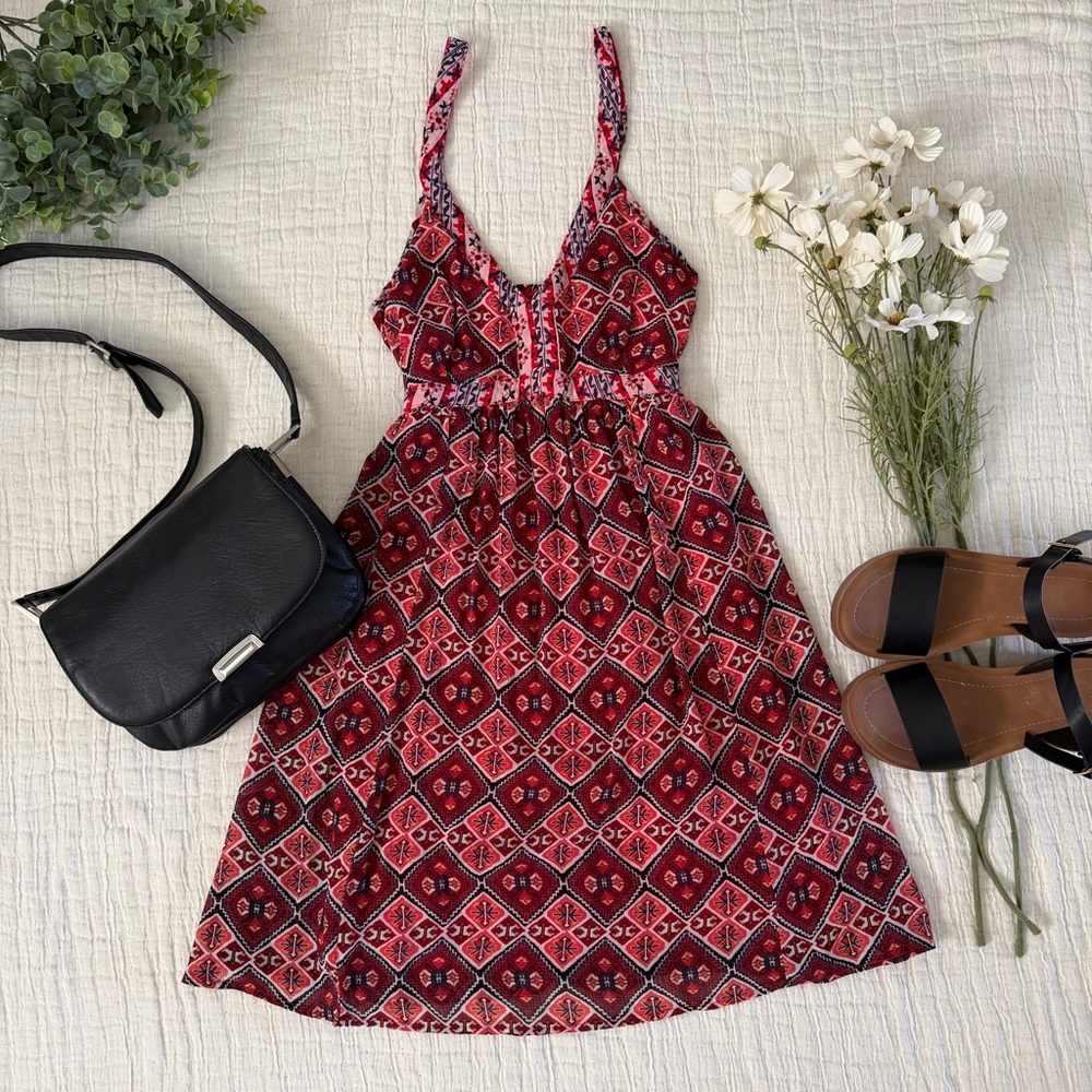 Hollister Red Geometric Mini Dress